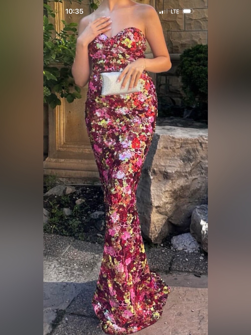 Fashion Nova Strapless Sequin Floral Pencil Dress - Magenta Multi